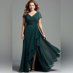 NWT Flycurvy Plus Size Mother Of The Bride
Green Chiffon Pleated Irregular Hem